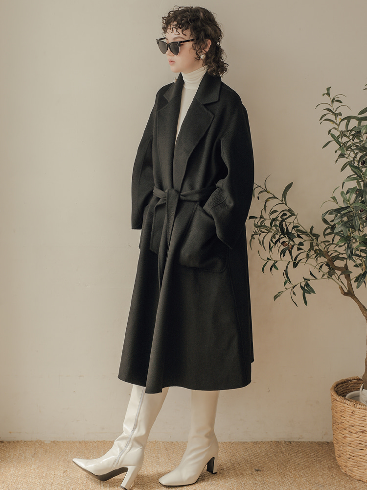 bell line premium cashmere wool handmade coat (black)