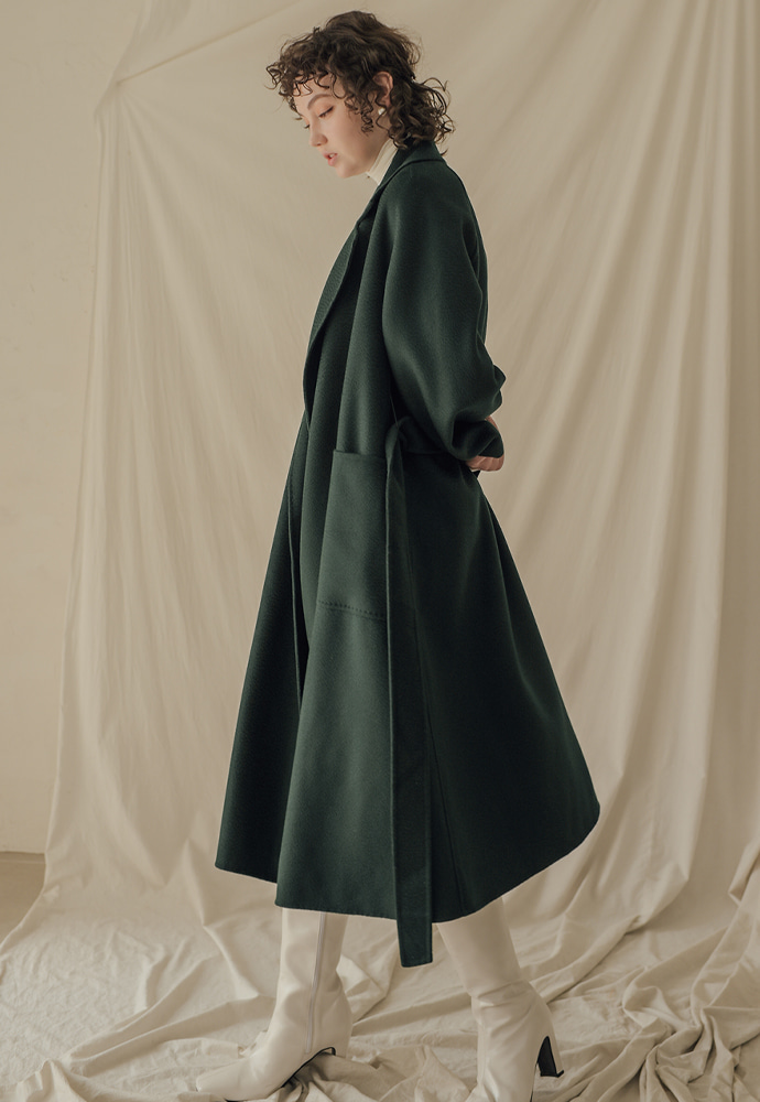 bell line premium cashmere wool handmade coat (deep greenery)