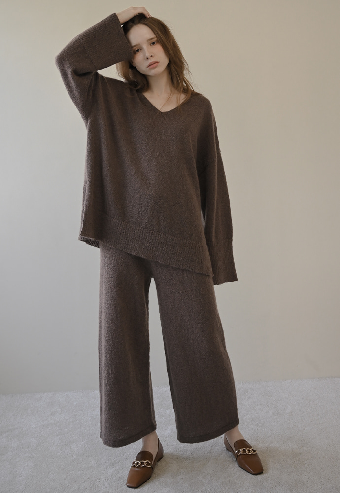 cozy mohair wool blend 3pcs knit set-hash brown