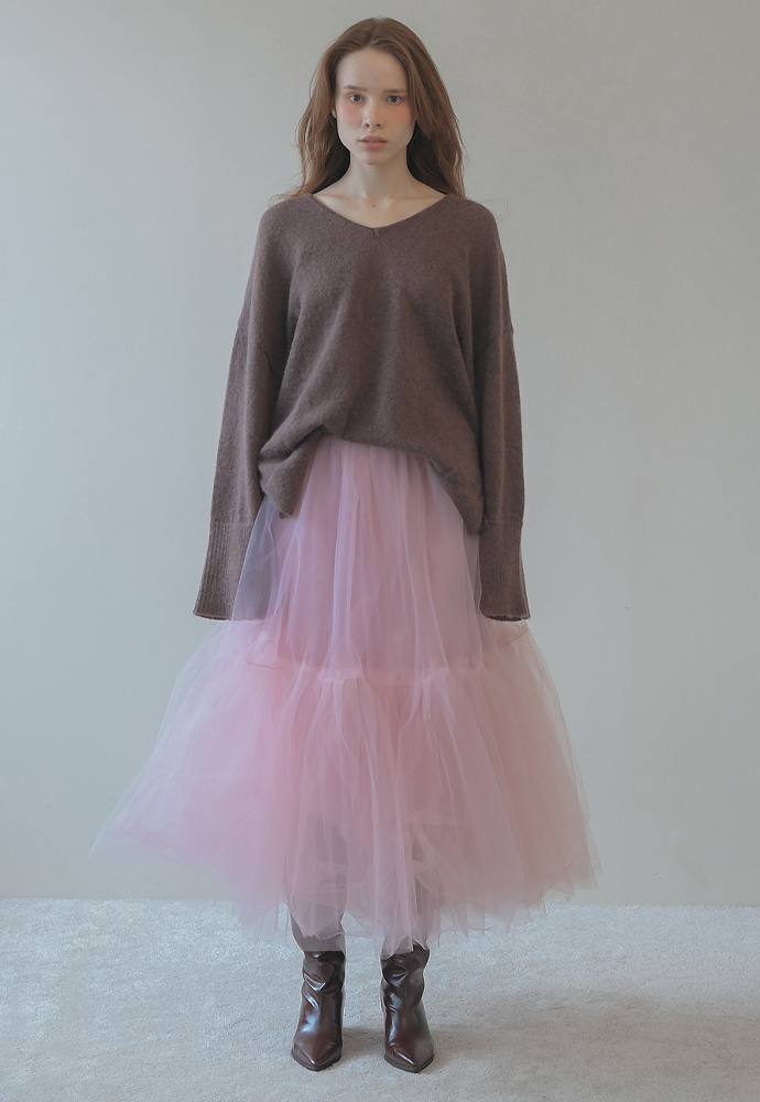 [시즌한정컬러] dandelion tutu lace long skirt -haze pink