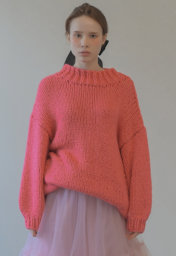 fluffy mohair wool blend handmade knit-mood pink