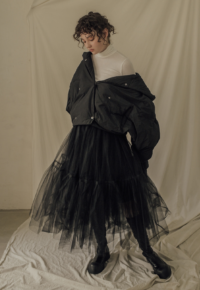 dandelion tutu lace long skirt (black)