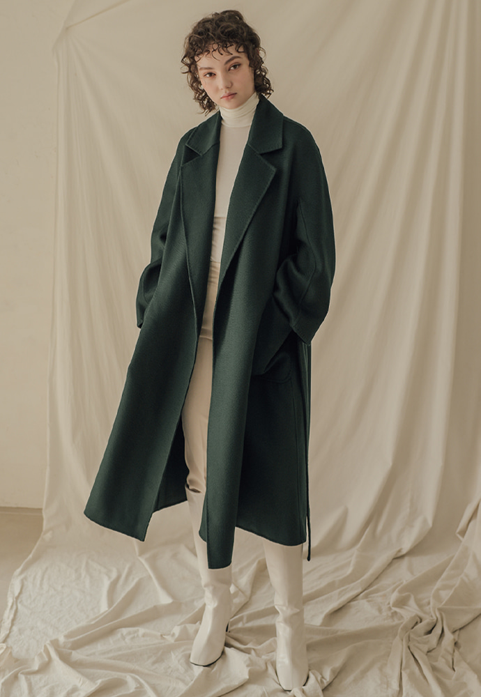 bell line premium cashmere wool handmade coat (deep greenery)