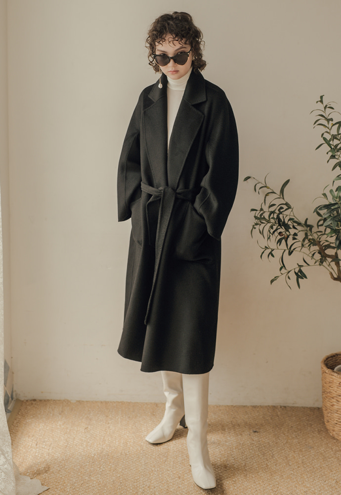 bell line premium cashmere wool handmade coat (black)