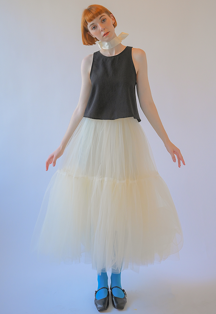 New Dandelion tutu lace long skirt-cream