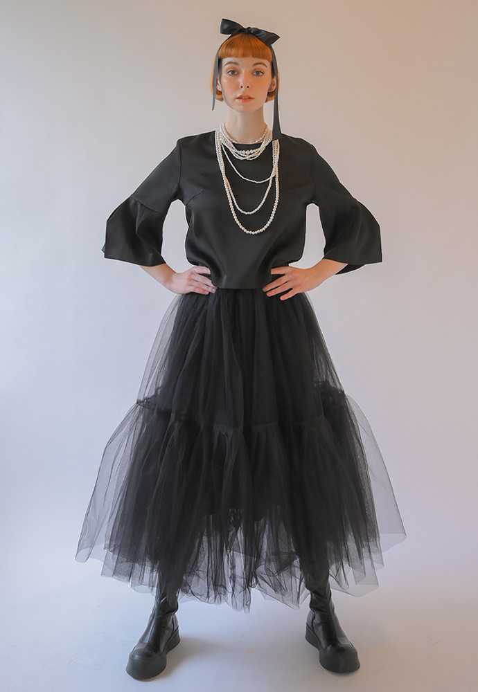 New Dandelion tutu lace long skirt-black