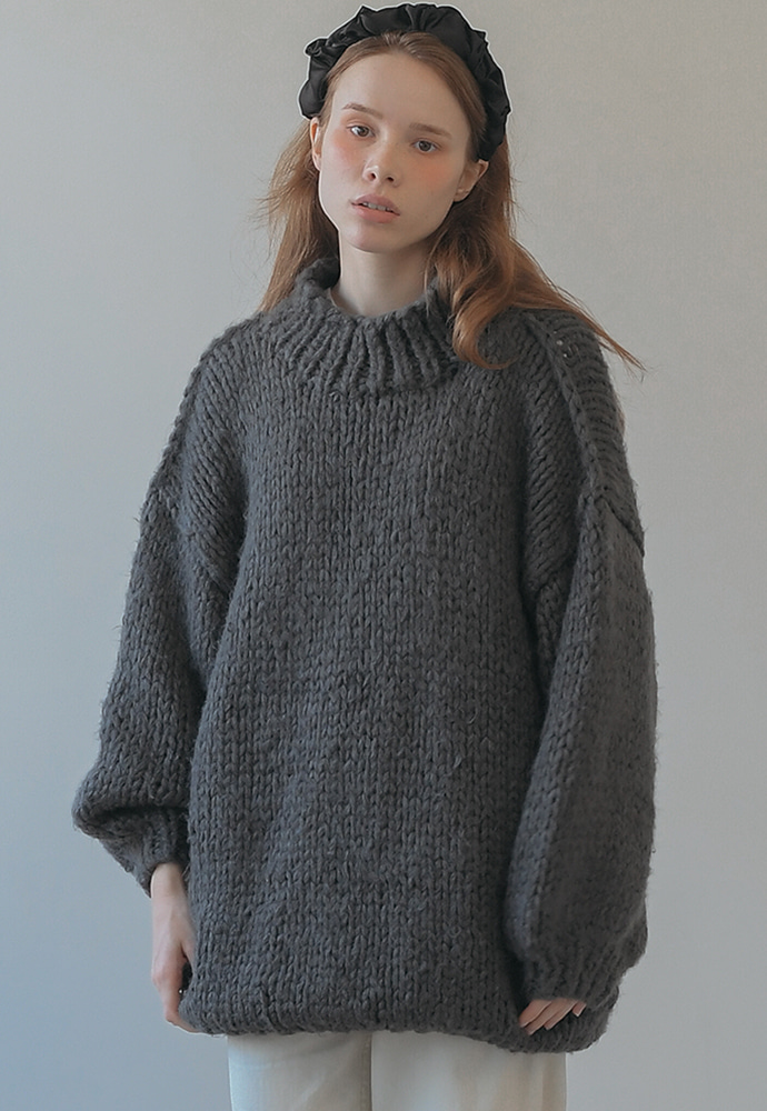 fluffy mohair wool blend handmade knit-gray gray