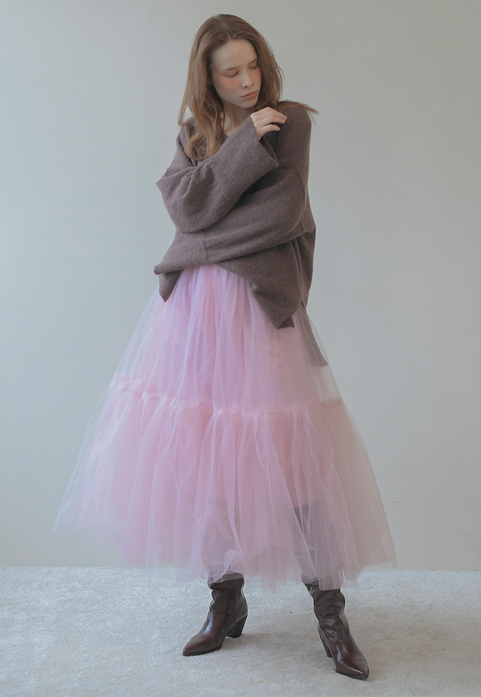 dandelion tutu lace long skirt -haze pink
