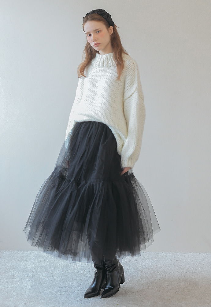 dandelion tutu lace long skirt -black